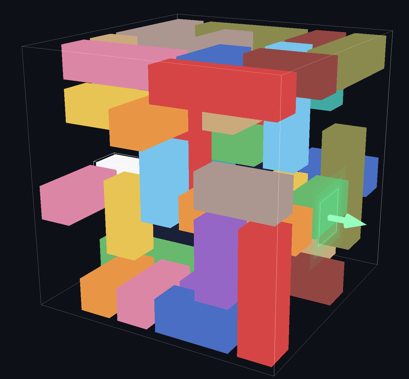 3D Rush Hour puzzle inside a cube